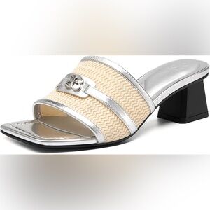 Elegant Cream and Silver Women's Faux Leather Heels